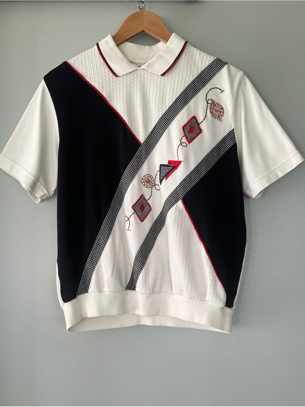 VTG 80s Alfred Dunner Women’s M Colorblock Geometric Pattern SS Polo Shirt Retro